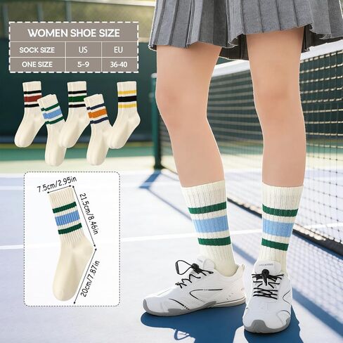 5 Pairs Striped Crew Socks for Women and Men, Cotton Seamless Toe Casual Socks, Retro Slouch Tube Sock in Kuwait