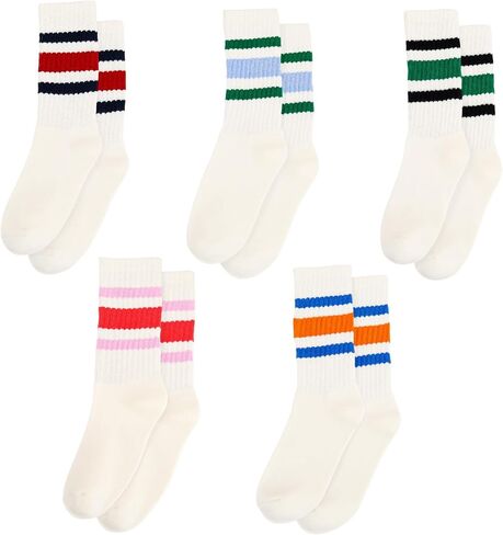 5 Pairs Striped Crew Socks for Women and Men, Cotton Seamless Toe Casual Socks, Retro Slouch Tube Sock in Kuwait
