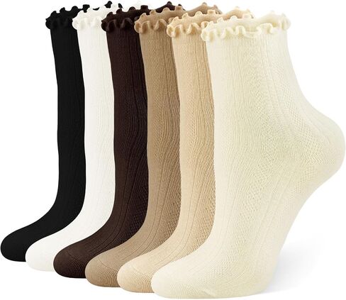 Women Cute Ruffle Socks: Frilly Cuff Fit Boots Dress Shoes for Office Daily Wear - Breathable Comfortable for Work in Kuwait
