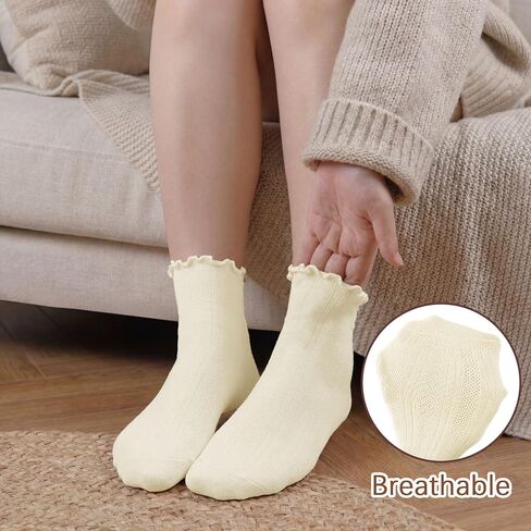 Women Cute Ruffle Socks: Frilly Cuff Fit Boots Dress Shoes for Office Daily Wear - Breathable Comfortable for Work in Kuwait