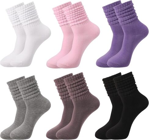 6 Pairs Slouchy Socks for Women Scrunch Socks Knee High Long Boot Sock Cotton Breathable Casual Solid Colors in Kuwait