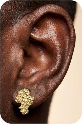 925 Sterling Silver Post Nugget Earrings for Men Hypoallergenic 14K Gold Plated Mens Stud Earrings Rough Textured Round Cookie Nugget Stud for Women Men Unisex Statement Present in Saudi Arabia