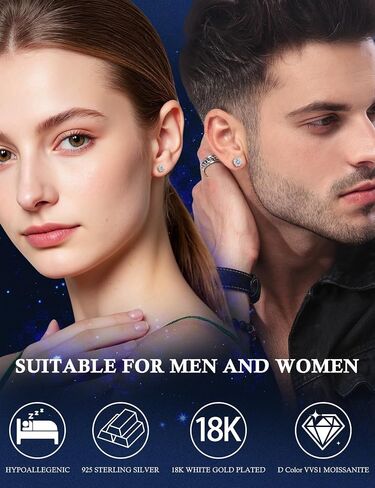 RoseJeopal Moissanite Stud Earrings, 925 Sterling Silver Earrings, 18K White Gold Plated Hypoallergenic Moissanite Silver Studs for Men Women 0.6-2.0CT in Saudi Arabia