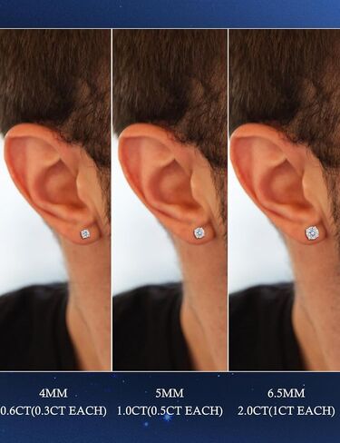 RoseJeopal Moissanite Stud Earrings, 925 Sterling Silver Earrings, 18K White Gold Plated Hypoallergenic Moissanite Silver Studs for Men Women 0.6-2.0CT in Saudi Arabia