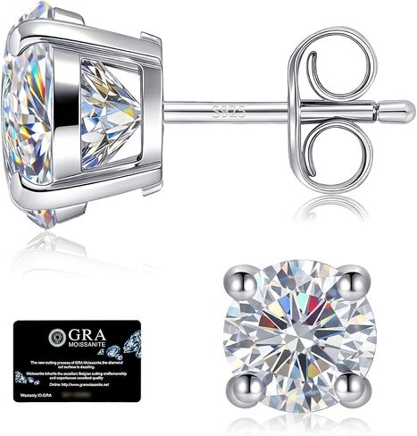 RoseJeopal Moissanite Stud Earrings, 925 Sterling Silver Earrings, 18K White Gold Plated Hypoallergenic Moissanite Silver Studs for Men Women 0.6-2.0CT in Kuwait