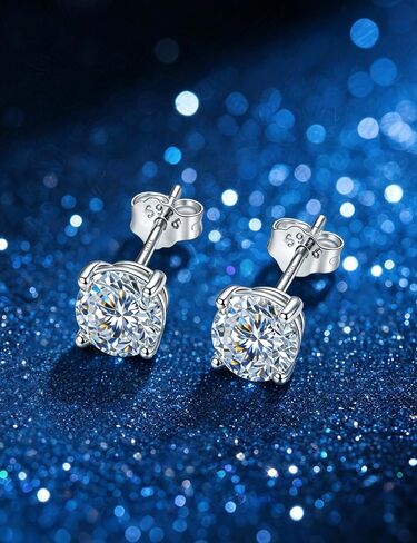 RoseJeopal Moissanite Stud Earrings, 925 Sterling Silver Earrings, 18K White Gold Plated Hypoallergenic Moissanite Silver Studs for Men Women 0.6-2.0CT in Saudi Arabia