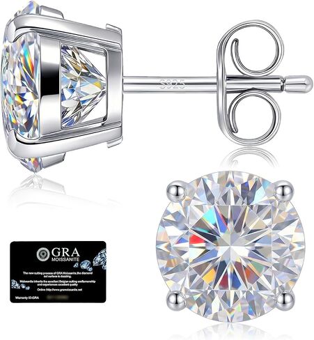 RoseJeopal Moissanite Stud Earrings, 925 Sterling Silver Earrings, 18K White Gold Plated Hypoallergenic Moissanite Silver Studs for Men Women 0.6-2.0CT in Saudi Arabia