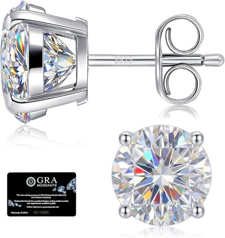 RoseJeopal Moissanite Stud Earrings, 925 Sterling Silver Earrings, 18K White Gold Plated Hypoallergenic Moissanite Silver Studs for Men Women 0.6-2.0CT in Saudi Arabia
