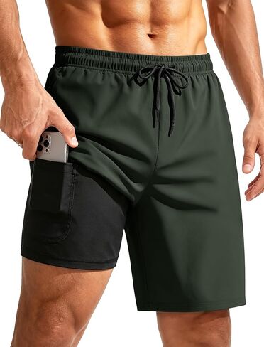 Mens Swim Trunks with Compression Liner 7 Inch Quick Dry Bathing Suit Beach Shorts with Zipper Pockets in Saudi Arabia