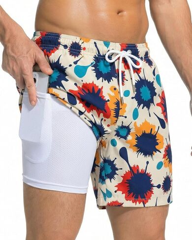 Mens Swim Trunks Quick Dry 5 Inch Swim Suits 2 in 1 Men Board Shorts Quick with Compression Mesh Lining in Saudi Arabia