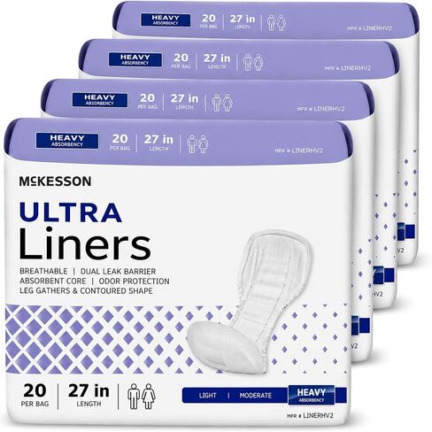 McKesson Ultra Heavy Absorbency Incontinence Liners [80 Count], 27 Inch Contoured Bladder Leakage Protection for Men & Women, Rapid-Dry Layer, Odor Control Core, Leg Gathers in Kuwait