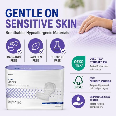 McKesson Ultra Heavy Absorbency Incontinence Liners [80 Count], 27 Inch Contoured Bladder Leakage Protection for Men & Women, Rapid-Dry Layer, Odor Control Core, Leg Gathers in Kuwait