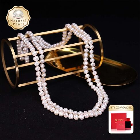 63 Inch Natural Freshwater Cultured Pearl Long Necklace, 6-7mm White Pearls, Multi-Layer Draping Sweater Chain, Elegant Evening Party Gift with Gift Box in Saudi Arabia