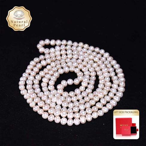 63 Inch Natural Freshwater Cultured Pearl Long Necklace, 6-7mm White Pearls, Multi-Layer Draping Sweater Chain, Elegant Evening Party Gift with Gift Box in Saudi Arabia