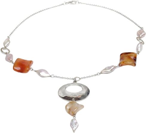Freshwater Pearl Necklace for Women, 10-11mm Coin Pearls, 925 Sterling Silver Clasp, Agate & Opal Accents, Handmade Baroque Jewelry for Wedding, Anniversary, Gift in Saudi Arabia