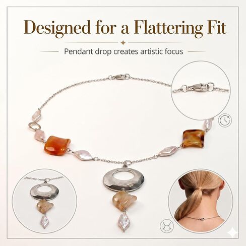 Freshwater Pearl Necklace for Women, 10-11mm Coin Pearls, 925 Sterling Silver Clasp, Agate & Opal Accents, Handmade Baroque Jewelry for Wedding, Anniversary, Gift in Saudi Arabia