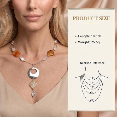 Freshwater Pearl Necklace for Women, 10-11mm Coin Pearls, 925 Sterling Silver Clasp, Agate & Opal Accents, Handmade Baroque Jewelry for Wedding, Anniversary, Gift in Saudi Arabia