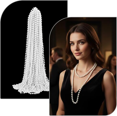 48 Pack Faux Long Pearl Necklace Bulk, 33" White Fake Pearl Beaded Strands Costume Jewelry for Women, 1920s Flapper Accessories for Wedding Bridal Shower Tea Party Birthday Decor in Saudi Arabia