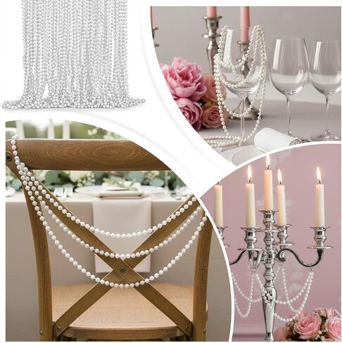 48 Pack Faux Long Pearl Necklace Bulk, 33" White Fake Pearl Beaded Strands Costume Jewelry for Women, 1920s Flapper Accessories for Wedding Bridal Shower Tea Party Birthday Decor in Saudi Arabia