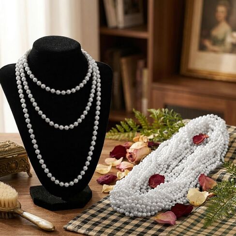 48 Pack Faux Long Pearl Necklace Bulk, 33" White Fake Pearl Beaded Strands Costume Jewelry for Women, 1920s Flapper Accessories for Wedding Bridal Shower Tea Party Birthday Decor in Saudi Arabia