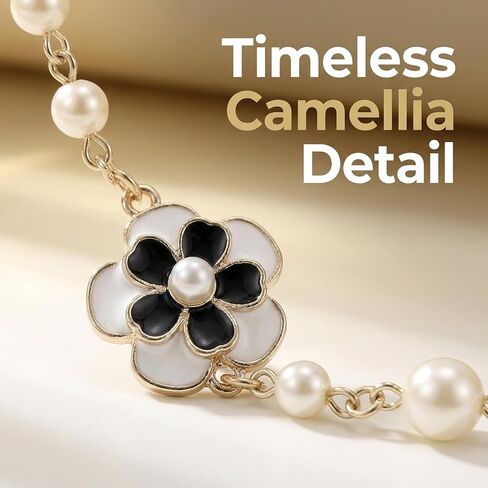 Long Pearl Necklaces,Vintage Layered Camellia Flower Necklace with Number 5 Charm for Women, Elegant Faux Pearl Sweater Necklace Party Costume Jewelry Gift in Saudi Arabia