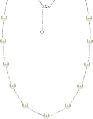 Tin Cup Station Chain Layered Necklace Cultured Freshwater White Pearl Jewelry for Women 18 inch in (Choice Pearl Sizes and Metal Type) in Saudi Arabia