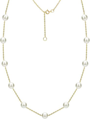 Tin Cup Station Chain Layered Necklace Cultured Freshwater White Pearl Jewelry for Women 18 inch in (Choice Pearl Sizes and Metal Type) in Saudi Arabia