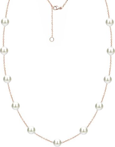 Tin Cup Station Chain Layered Necklace Cultured Freshwater White Pearl Jewelry for Women 18 inch in (Choice Pearl Sizes and Metal Type) in Saudi Arabia