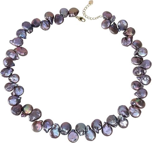 Natural Freshwater Pearl Bead Necklace for Women, Sterling Silver and 18K Gold-Plated, Multiple Styles, Ideal for Valentine's Day, Anniversaries, and Birthdays (Iridescent) in Saudi Arabia