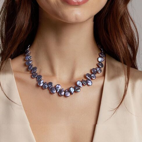 Natural Freshwater Pearl Bead Necklace for Women, Sterling Silver and 18K Gold-Plated, Multiple Styles, Ideal for Valentine's Day, Anniversaries, and Birthdays (Iridescent) in Saudi Arabia