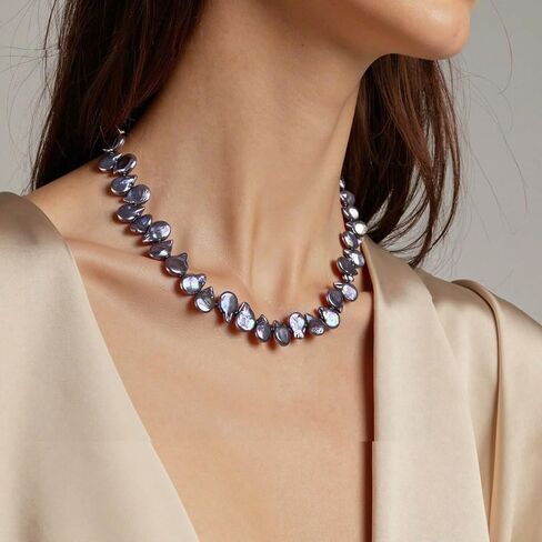 Natural Freshwater Pearl Bead Necklace for Women, Sterling Silver and 18K Gold-Plated, Multiple Styles, Ideal for Valentine's Day, Anniversaries, and Birthdays (Iridescent) in Saudi Arabia