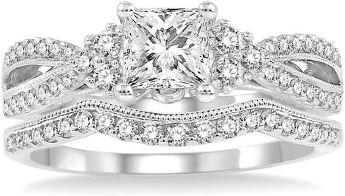 1.5 Carat Princess Cut Bridal Set Moissanite Engagement Rings for Women Platinum Plated Silver Princess moissanite rings in Saudi Arabia
