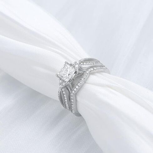 1.5 Carat Princess Cut Bridal Set Moissanite Engagement Rings for Women Platinum Plated Silver Princess moissanite rings in Saudi Arabia