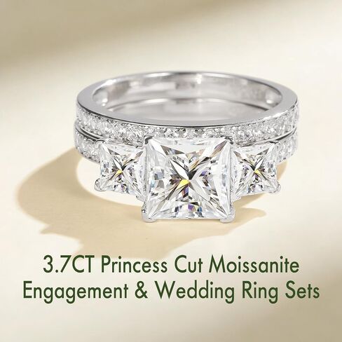 2.8CTTW Princess Cut Moissanite Wedding Sets for Women, 3 Stone Engagement Ring D Color VVS1 with Certificate, Eternity Anniversary Bridal Sets Size 5-10 in Saudi Arabia