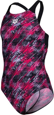ARENA Performance Girls' Junior Draft V Back Swimsuit Competitive One Piece Easy Wear Youth Bathing Suit Durable Secure Fit Chlorine Resistant, Black/Multi Black, US Size 8-10 Jr/26 in Kuwait
