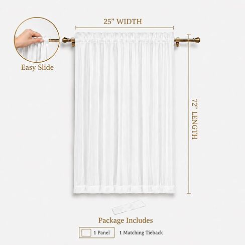 Aquazolax Sheer Door Window Curtains Set of 2, Top and Bottom Rod Pocket Privacy Protect Voile Window Panels for Kitchen French Main Door with Tiebacks - Satin White in Saudi Arabia