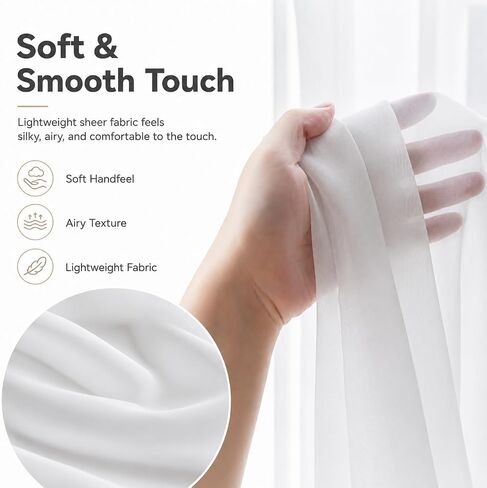 Aquazolax Sheer Door Window Curtains Set of 2, Top and Bottom Rod Pocket Privacy Protect Voile Window Panels for Kitchen French Main Door with Tiebacks - Satin White in Saudi Arabia