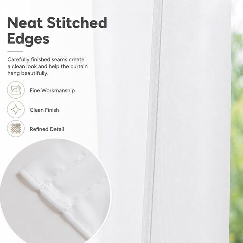 Aquazolax Sheer Door Window Curtains Set of 2, Top and Bottom Rod Pocket Privacy Protect Voile Window Panels for Kitchen French Main Door with Tiebacks - Satin White in Saudi Arabia