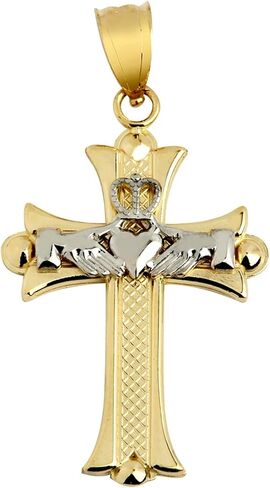 10k Two-Tone Gold Claddagh Cross White and Yellow Gold Pendant in Kuwait