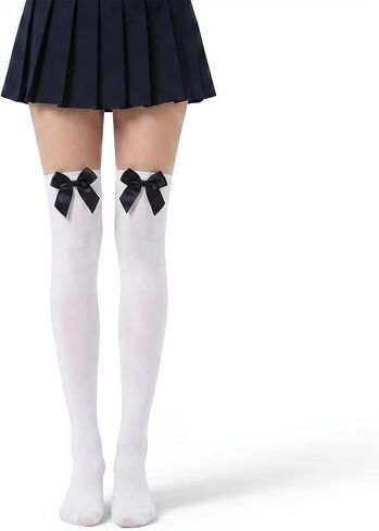 Women's Satin Bow Accent Thigh High, Stockings over Knee, Lingerie Stockings in Saudi Arabia
