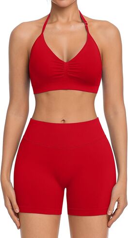 2 Piece Women's Workout Sets pilates outfits for women Padded Sports Bra Ribbed high waist yoga Shorts Gym athletic sets in Saudi Arabia