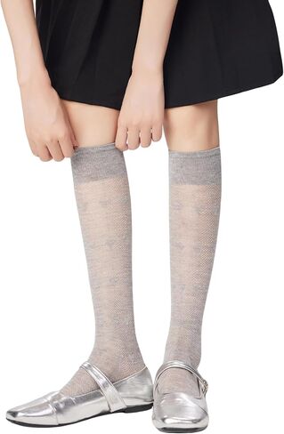 Fishnet Knee High Socks with Heart Patterned for Women Girls Colorful Knee Highs Lolita Lace Long Tube Socks in Saudi Arabia
