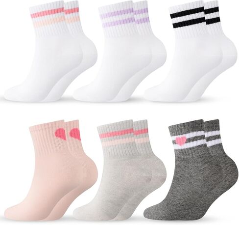 6 Pairs Kids Socks Cotton School Sports Sock with Sweet Stripes Hearts, Kids Casual Stretchy Socks 3-12 Years in Saudi Arabia