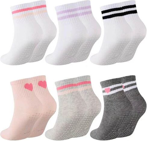 6 Pairs Kids Socks Cotton School Sports Sock with Sweet Stripes Hearts, Kids Casual Stretchy Socks 3-12 Years in Saudi Arabia