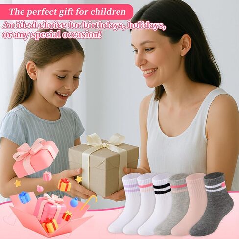 6 Pairs Kids Socks Cotton School Sports Sock with Sweet Stripes Hearts, Kids Casual Stretchy Socks 3-12 Years in Saudi Arabia