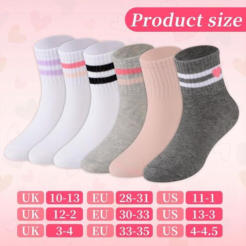 6 Pairs Kids Socks Cotton School Sports Sock with Sweet Stripes Hearts, Kids Casual Stretchy Socks 3-12 Years in Saudi Arabia