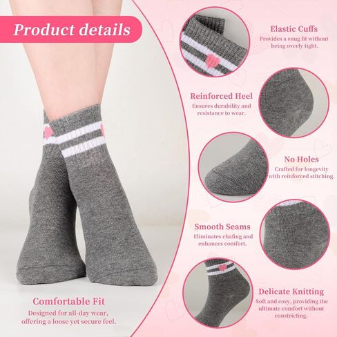 6 Pairs Kids Socks Cotton School Sports Sock with Sweet Stripes Hearts, Kids Casual Stretchy Socks 3-12 Years in Saudi Arabia