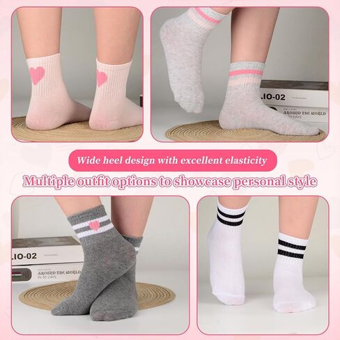 6 Pairs Kids Socks Cotton School Sports Sock with Sweet Stripes Hearts, Kids Casual Stretchy Socks 3-12 Years in Saudi Arabia