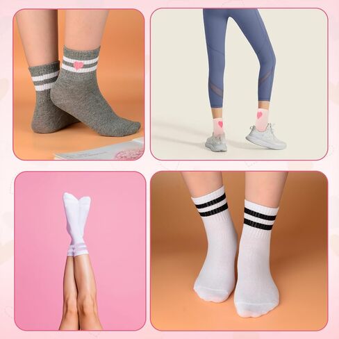 6 Pairs Kids Socks Cotton School Sports Sock with Sweet Stripes Hearts, Kids Casual Stretchy Socks 3-12 Years in Saudi Arabia
