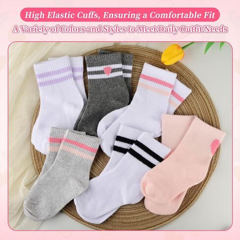 6 Pairs Kids Socks Cotton School Sports Sock with Sweet Stripes Hearts, Kids Casual Stretchy Socks 3-12 Years in Saudi Arabia